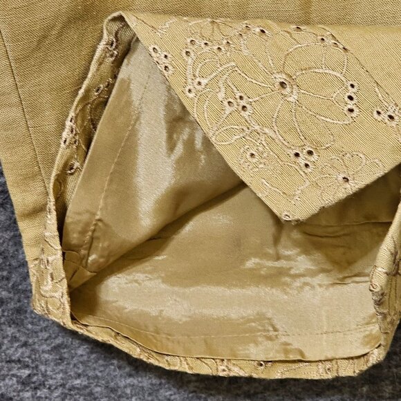 Kenar Pants Womens Sz 16 Linen Blend‎ Brown Embroidered Floral Wide Leg Side Zip - Picture 6 of 16